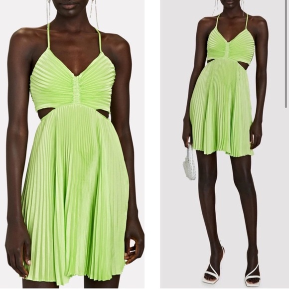 A.L.C. Ari Pleated Satin Mini Dress Green in Size 0 New with Tags! - Picture 6 of 13